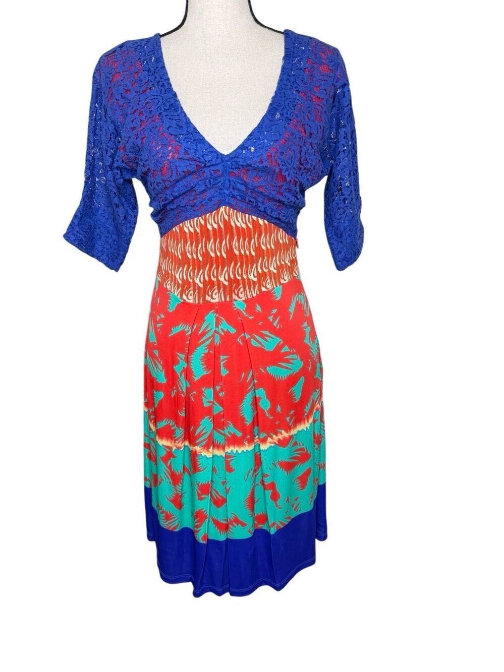 Save The Queen Dress Lace Bodice Empire Waist Made in Italy Sz M Maximalist Y2K